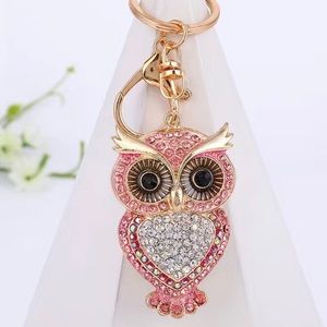 NEW! Pink owl rhinestone bag charm keychain